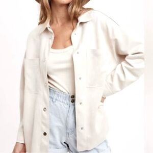 Medium beige pleather button up blouse